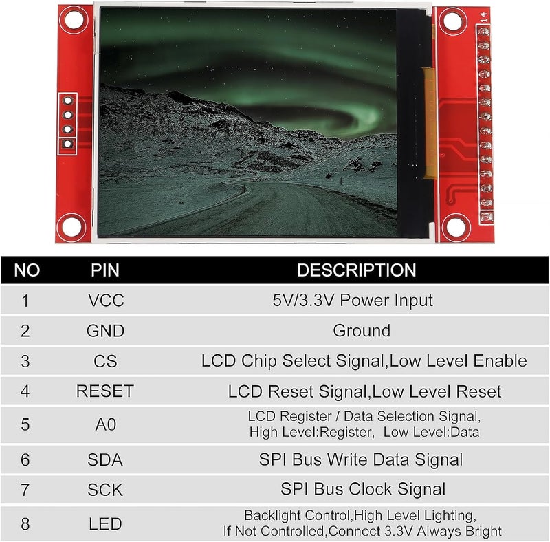 XIITIA 2pcs 2.4" SPI TFT LCD Display Screen Module ST7735 240×320 TFT LCD Screen Shield 3.3V RGB 65K for Arduino - Image 5